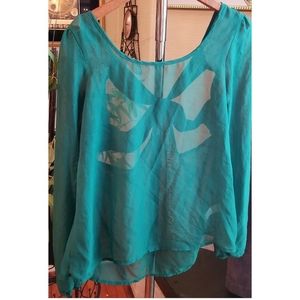 Green Sheer Peek-a-Boo Back Blouse